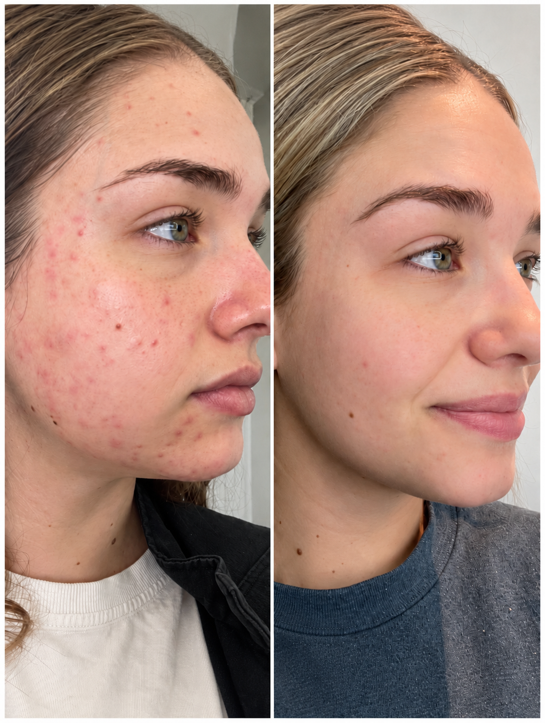 Client before and after a course of facial treatments