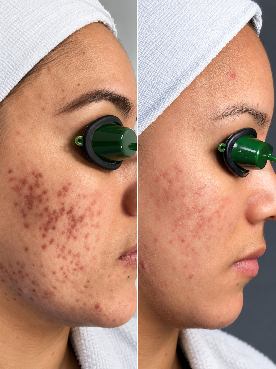 Client before and after treatment for post-acne marks and pigmentation