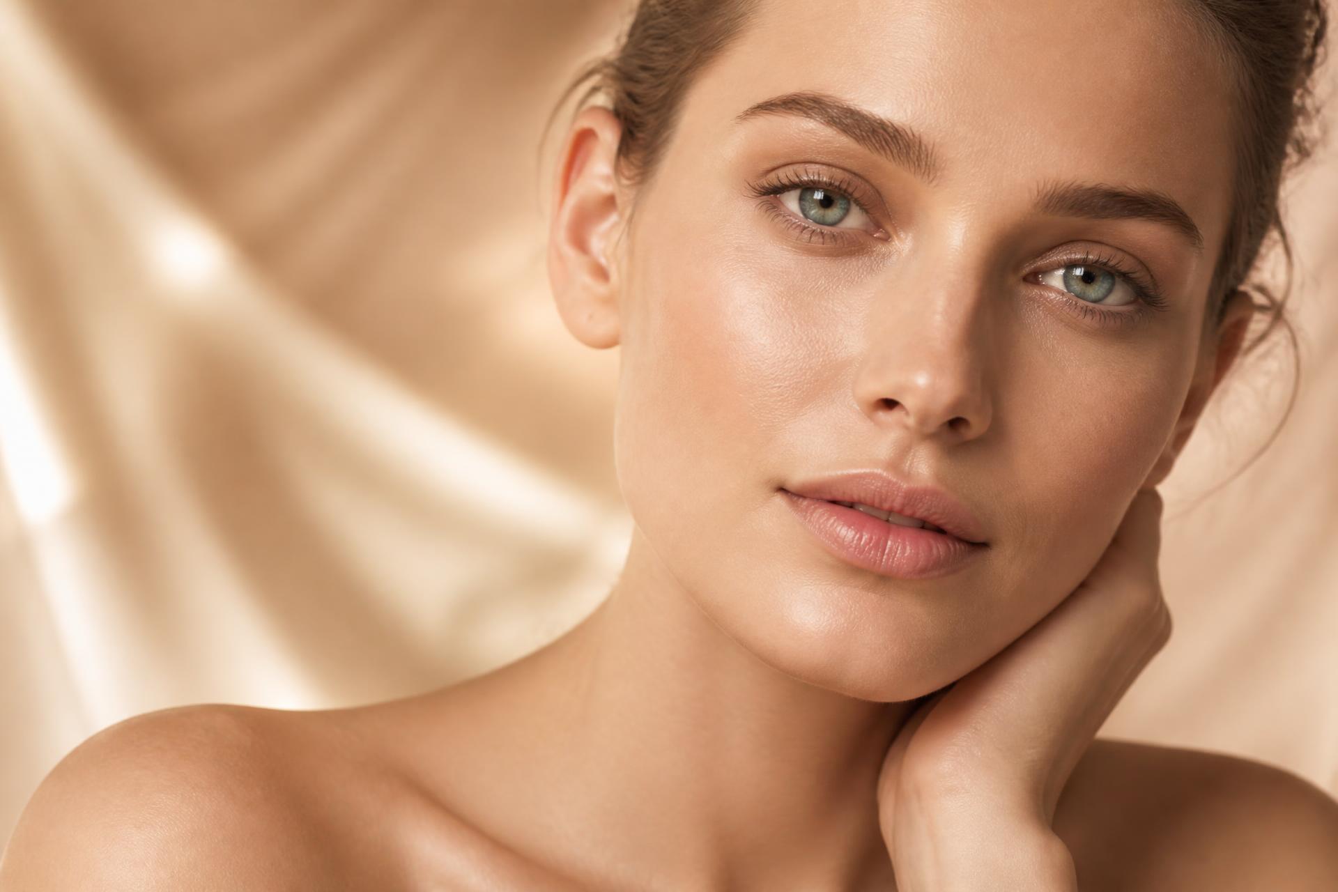 Close-up portrait of a woman with clear, healthy skin